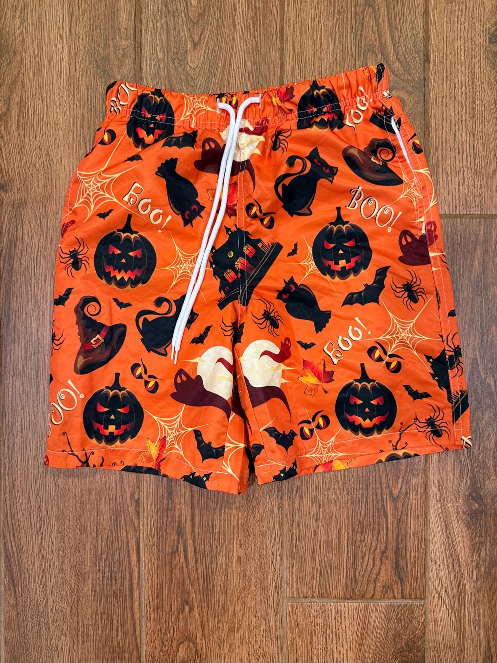 Orange Halloween Print Swim Shorts 7β pockets / youth medium